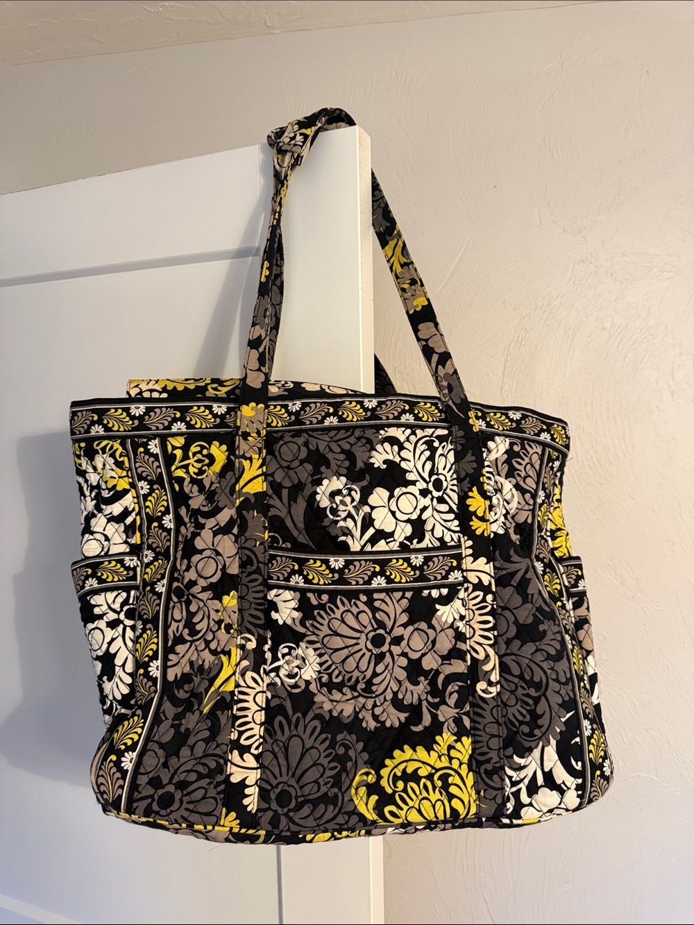 Vera BradlyQuilted Floral Tote Bag - Black, Gray & Yellow